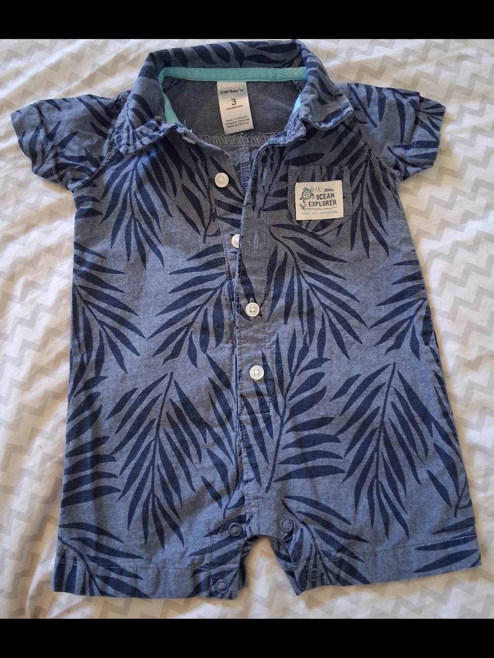 Carter's Ocean Explorer Palm-Print Baby Romper - Blue